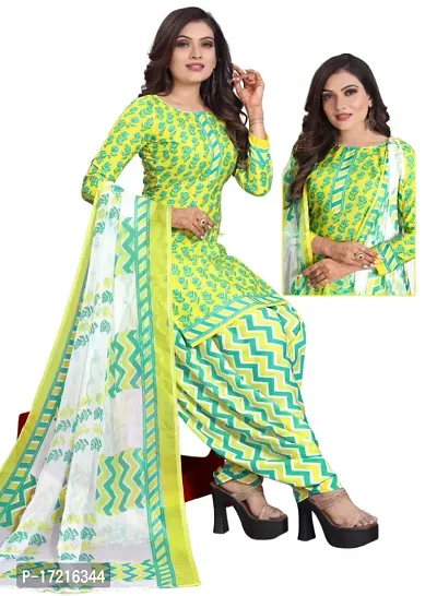 Elegant Yellow Crepe Printed Dress Material with Dupatta For Women-thumb0