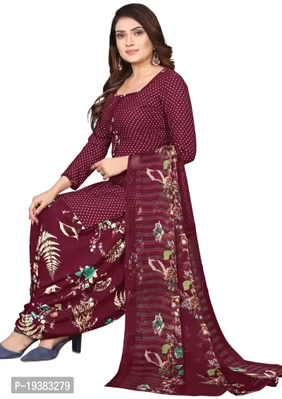 Pink  Maroon Crepe Printed Dress Material with Dupatta For Women (Combo pack of 2)-thumb3