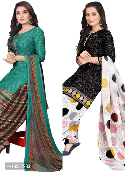 Turquoise  Black Crepe Printed Dress Material with Dupatta For Women (Combo pack of 2)