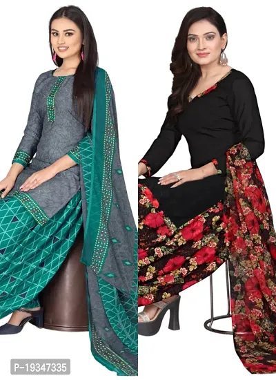 Grey  Black Crepe Printed Dress Material with Dupatta For Women (Combo pack of 2)