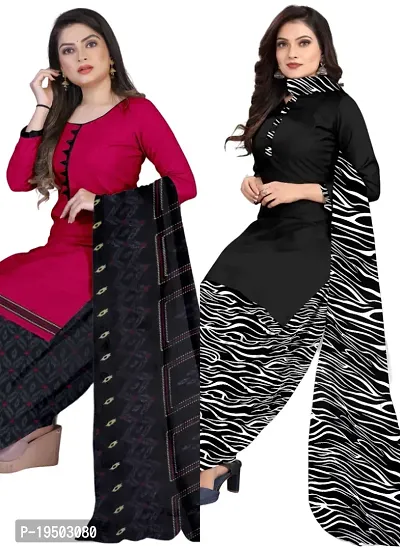 Pink  Black Crepe Printed Dress Material with Dupatta For Women (Combo pack of 2)-thumb0