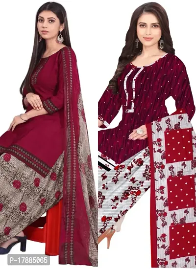 Maroon  Maroon Crepe Printed Dress Material with Dupatta For Women (Combo pack of 2)-thumb0