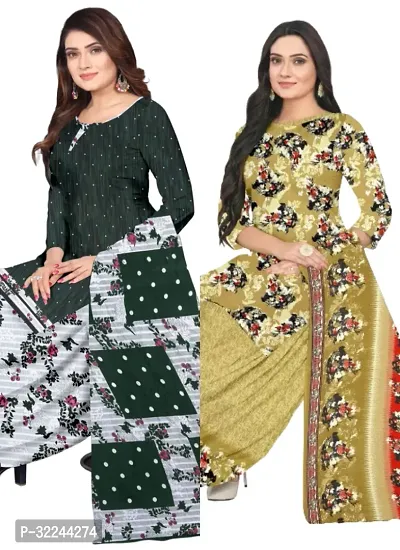 Elegant Multicoloured Cotton Printed Dress Material with Dupatta For Women - Pack of 2-thumb0