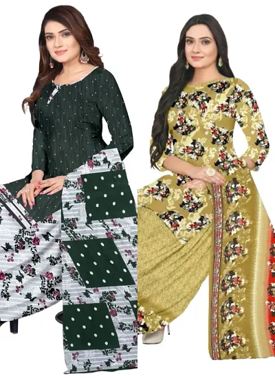 Stylish Cotton Blend Printed Unstitched Suits - Pack Of 2