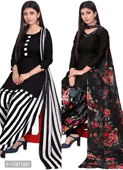 Black  Black Crepe Printed Dress Material with Dupatta For Women (Combo pack of 2)-thumb0