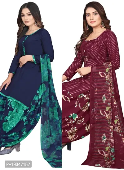 Blue  Maroon Crepe Printed Dress Material with Dupatta For Women (Combo pack of 2)
