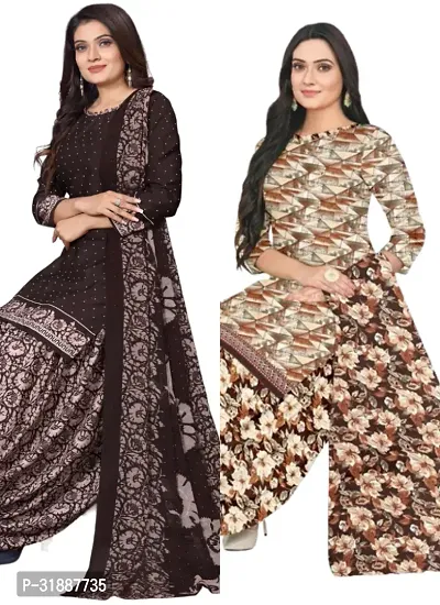 Elegant Multicoloured Cotton Printed Dress Material with Dupatta For Women (Combo Pack of 2)-thumb0