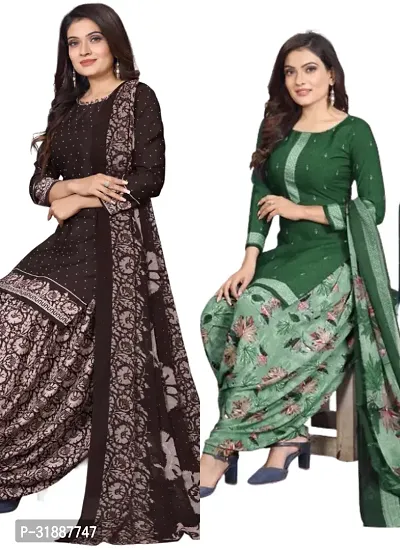 Elegant Multicoloured Cotton Printed Dress Material with Dupatta For Women (Combo Pack of 2)-thumb0