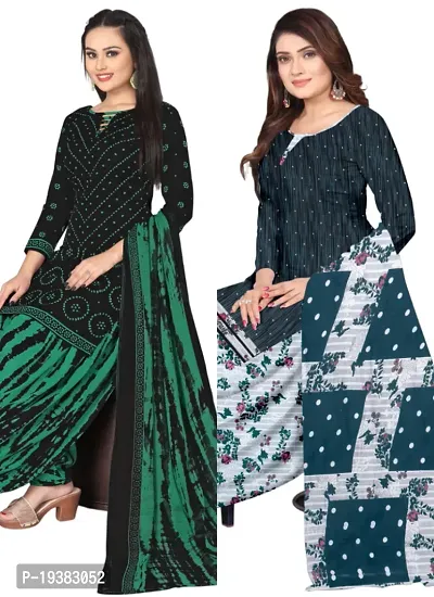 Black  Multicolor Crepe Printed Dress Material with Dupatta For Women (Combo pack of 2)