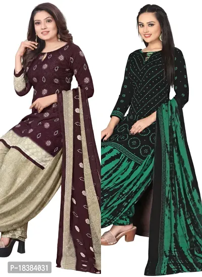 Wine  Black Crepe Printed Dress Material with Dupatta For Women (Combo pack of 2)