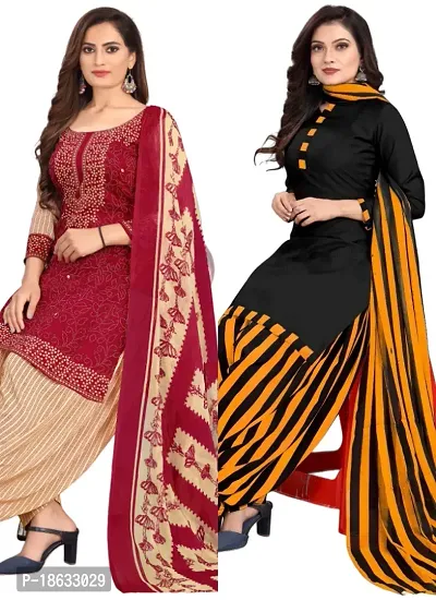 Red  Black Crepe Printed Dress Material with Dupatta For Women (Combo pack of 2)