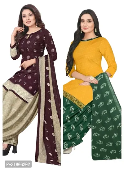 Elegant Multicoloured Cotton Printed Dress Material with Dupatta For Women (Combo Pack of 2)-thumb0