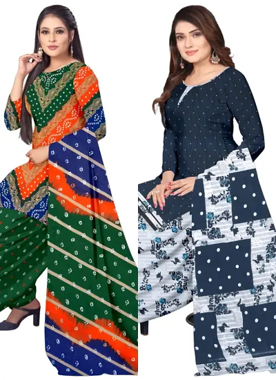Stylish Crepe Printed Unstitched Suits - Pack Of 2