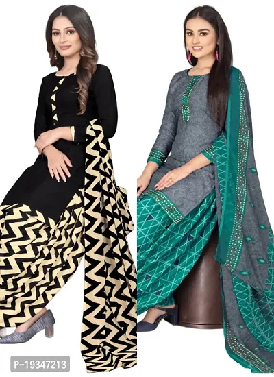 Black  Grey Crepe Printed Dress Material with Dupatta For Women (Combo pack of 2)