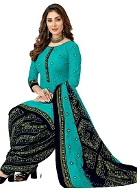 Elegant Blue Rayon Ethnic Print Dress Material with Dupatta For Women-thumb1