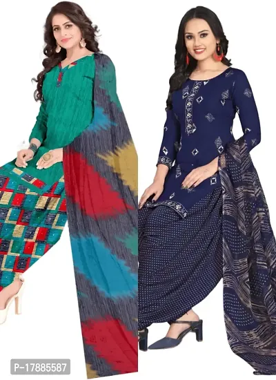 Turquoise  Navy Blue Crepe Printed Dress Material with Dupatta For Women (Combo pack of 2)