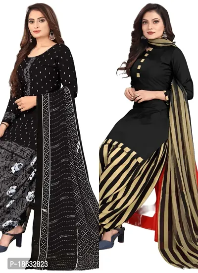 Black  Black Crepe Printed Dress Material with Dupatta For Women (Combo pack of 2)-thumb0