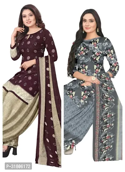 Elegant Multicoloured Cotton Printed Dress Material with Dupatta For Women (Combo Pack of 2)