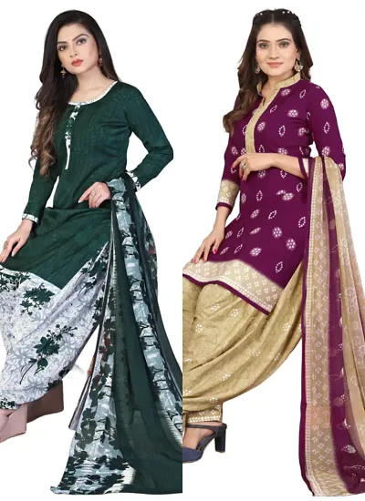 Crepe Dress Material with Dupatta For Women (Combo pack of 2)