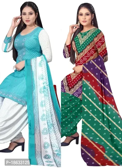 Sea Green  Multicolor Crepe Printed Dress Material with Dupatta For Women (Combo pack of 2)