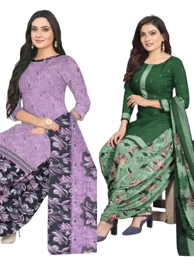 Stylish Cotton Blend Printed Unstitched Suits - Pack Of 2