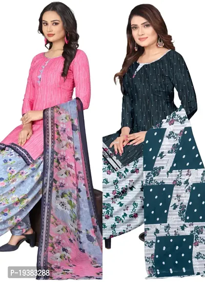 Pink  Multicolor Crepe Printed Dress Material with Dupatta For Women (Combo pack of 2)