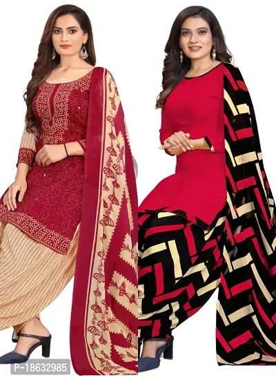 Red  Red Crepe Printed Dress Material with Dupatta For Women (Combo pack of 2)-thumb0