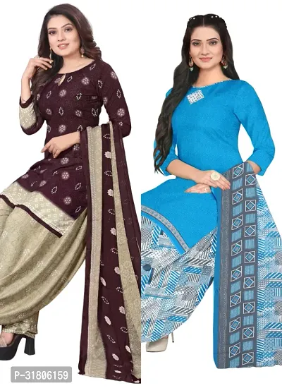 Elegant Multicoloured Cotton Printed Dress Material with Dupatta For Women (Combo Pack of 2)-thumb0