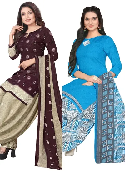 Stylish Cotton Blend Printed Unstitched Suits - Pack of 2