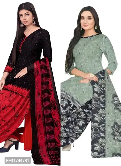 Elegant Multicoloured Cotton Printed Dress Material with Dupatta For Women (Combo Pack of 2)