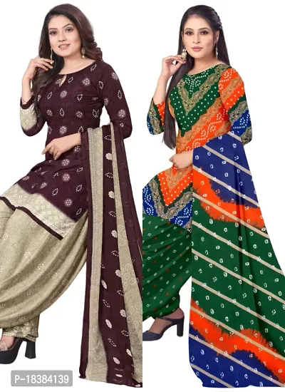 Wine  Multicolor Crepe Printed Dress Material with Dupatta For Women (Combo pack of 2)-thumb0