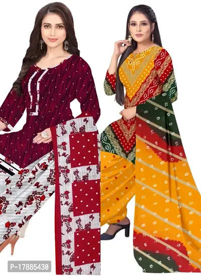 Maroon  Multicolor Crepe Printed Dress Material with Dupatta For Women (Combo pack of 2)