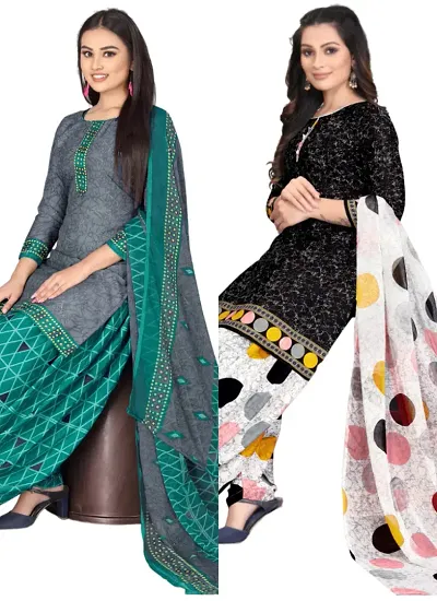 Stylish Crepe Digital Printed Unstitched Suits - Pack Of 2