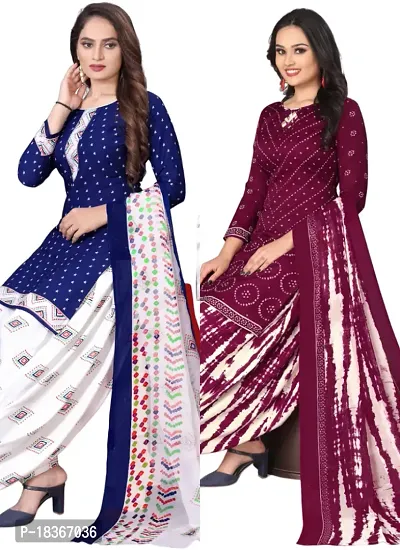 Navy Blue  Maroon Crepe Printed Dress Material with Dupatta For Women (Combo pack of 2)