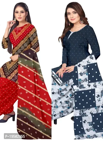 Multicolor  Multicolor Crepe Printed Dress Material with Dupatta For Women (Combo pack of 2)