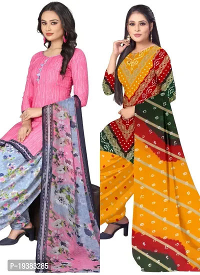 Pink  Multicolor Crepe Printed Dress Material with Dupatta For Women (Combo pack of 2)-thumb0