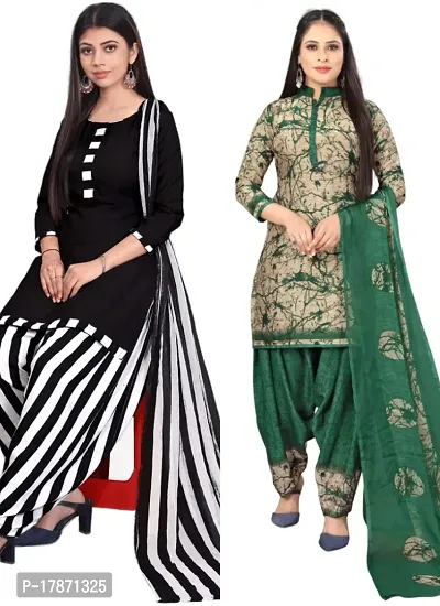 Black  Beige Crepe Printed Dress Material with Dupatta For Women (Combo pack of 2)