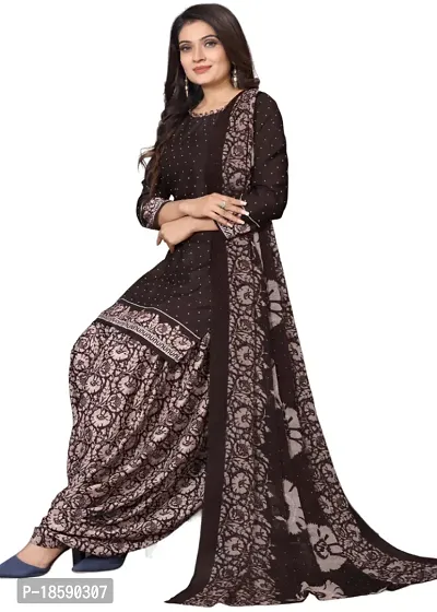 Brown  Green Crepe Printed Dress Material with Dupatta For Women (Combo pack of 2)-thumb2