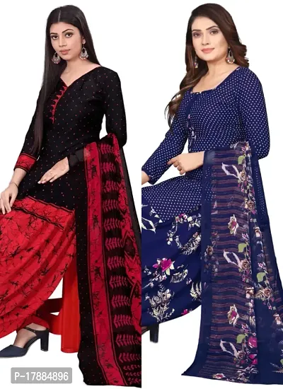 Black  Navy Blue Crepe Printed Dress Material with Dupatta For Women (Combo pack of 2)