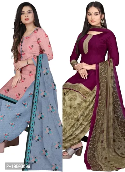 Pink  Wine Crepe Printed Dress Material with Dupatta For Women (Combo pack of 2)