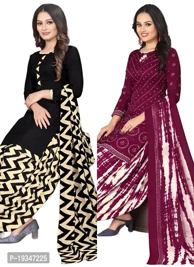 Black  Maroon Crepe Printed Dress Material with Dupatta For Women (Combo pack of 2)-thumb0