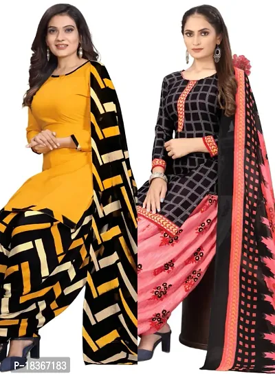 Yellow  Black Crepe Printed Dress Material with Dupatta For Women (Combo pack of 2)