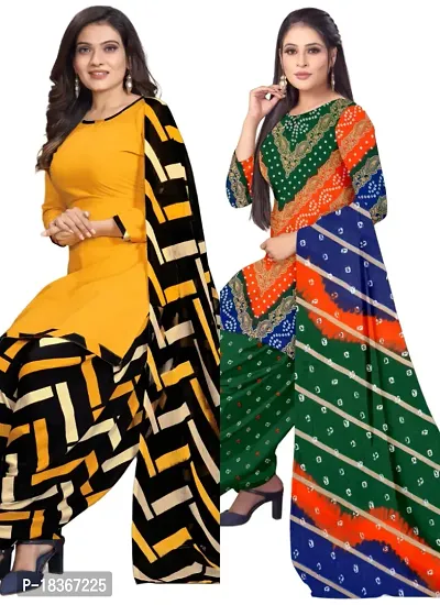 Yellow  Multicolor Crepe Printed Dress Material with Dupatta For Women (Combo pack of 2)