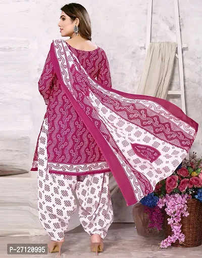 Elegant Pink Cotton Floral Print Dress Material with Dupatta For Women-thumb3