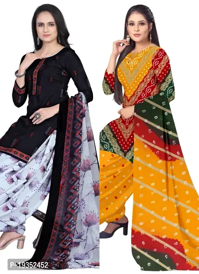 Navy Blue  Multicolor Crepe Printed Dress Material with Dupatta For Women (Combo pack of 2)