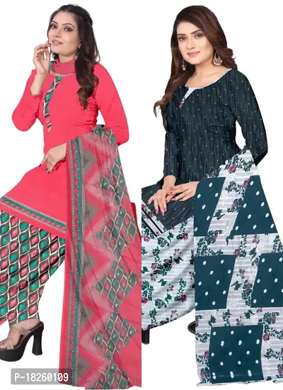 Pink  Multicolor Crepe Printed Dress Material with Dupatta For Women (Combo pack of 2)