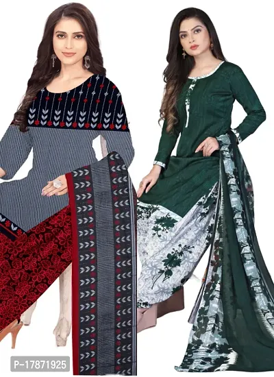 Grey  Green Crepe Printed Dress Material with Dupatta For Women (Combo pack of 2)