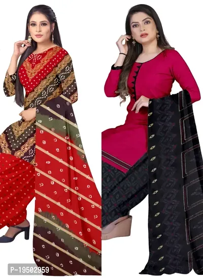 Multicolor  Pink Crepe Printed Dress Material with Dupatta For Women (Combo pack of 2)