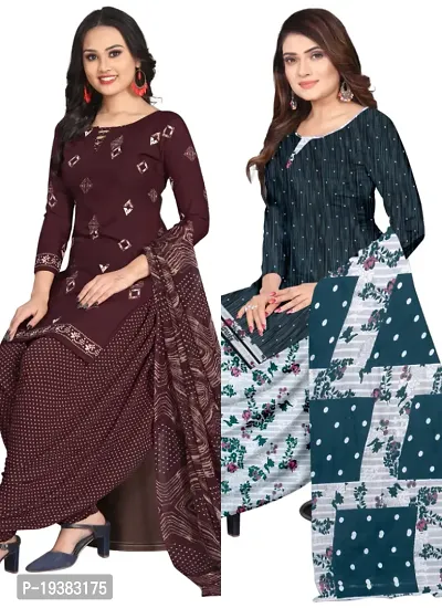 Wine  Multicolor Crepe Printed Dress Material with Dupatta For Women (Combo pack of 2)-thumb0