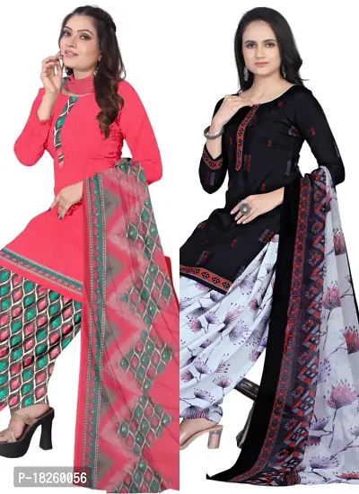 Pink  Navy Blue Crepe Printed Dress Material with Dupatta For Women (Combo pack of 2)